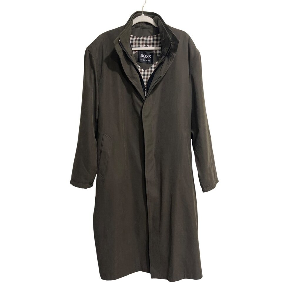 Hugo Boss Long Belted Trench Coat With Removeable Check Inner Lining Mens Size L